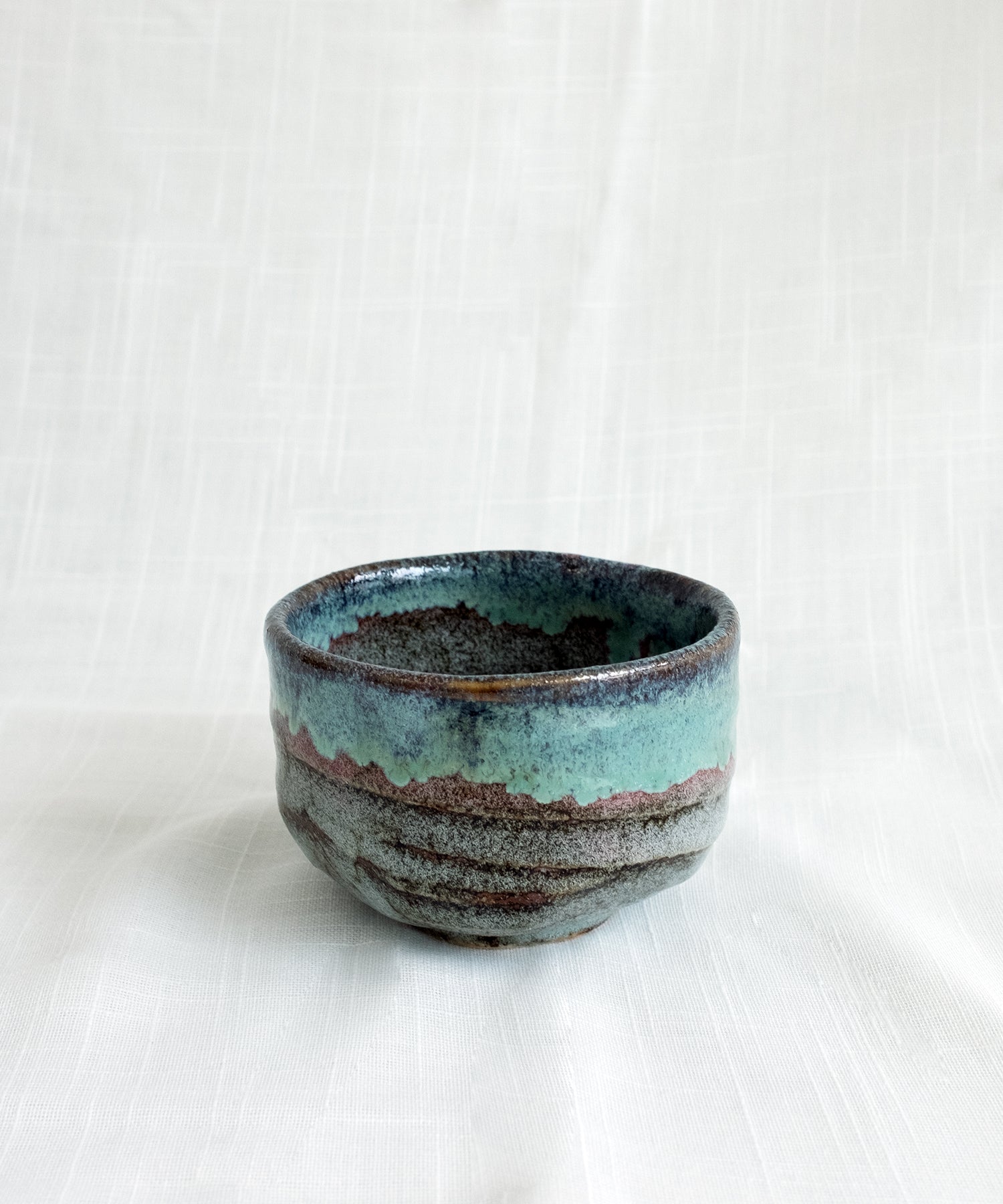 Japanese Mino pottery matcha bowl in turquoise glaze, handmade chawan for ceremonial matcha UK