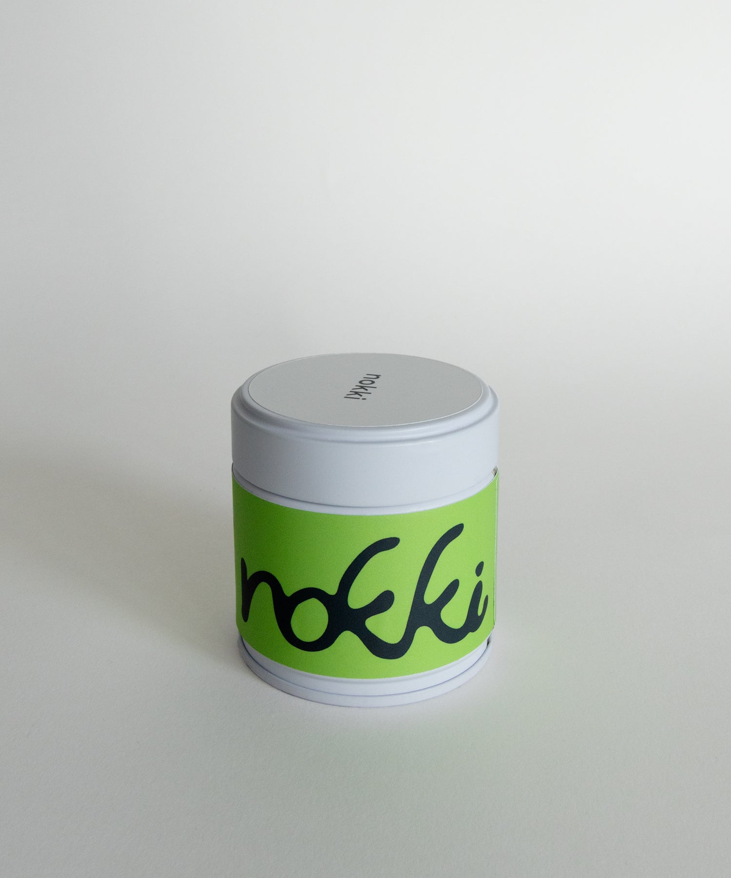 nokki matcha tin with logo – ceremonial grade single origin matcha from Jeju Island, Korea